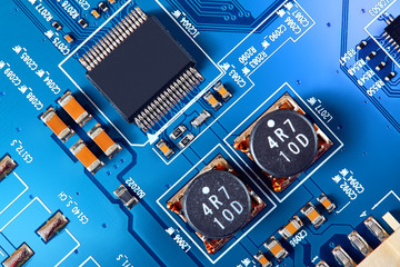 Electronic circuit board close up.