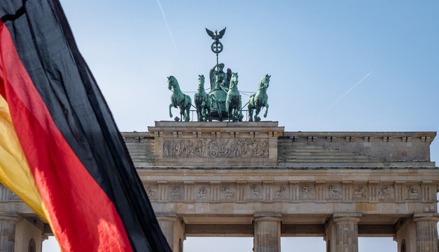 Berlin Brandenburg Gate With German Flag