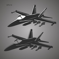 Fototapeta premium Ilustracja wektorowa myśliwiec odrzutowy. Samolot militarny. Samoloty na bazie przewoźnika.