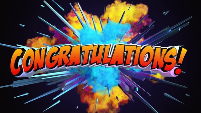 Amazing explosion animation with Congratulation text