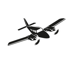 Private plane vector illustration icon. Twin engine propelled aircraft. © Shkuro