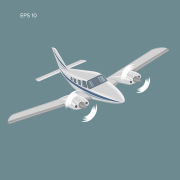 Private plane vector illustration icon. Twin engine propelled aircraft.