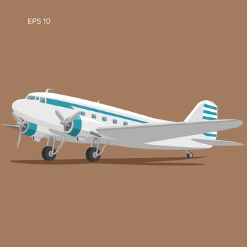 Old Vintage Piston Engine Airliner. Flat Design Aircraft Vector Illustration