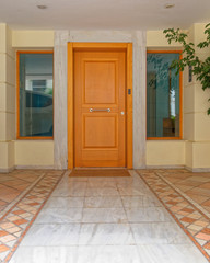 contemporary elegant house entrance wooden door, Athens Greece