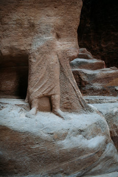 Eroded Stone Statue Relief in Petra, Jordan