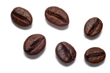 coffee grains closeup on a white background.