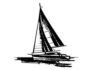 Hand drawn sailing yachts silhouettes