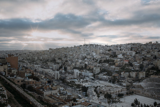 Panoramic View of the Hillside Cityscape in Amman, Jordan