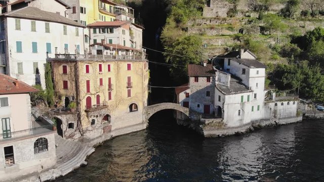 Aerial shot of the small village of Nesso, on Lake Como - Italy
