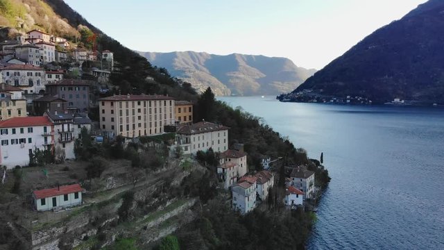 Aerial shot of the small village of Nesso, on Lake Como - Italy