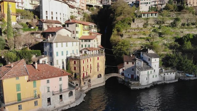 Aerial shot of the small village of Nesso, on Lake Como - Italy