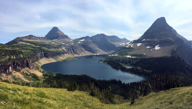 Panoramic View of Hidden Lake Trail, Logan Pass at Glacier National Park in Montana, USA.