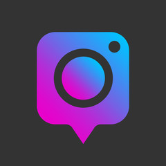 Colorful vector image of icon photo digital camera on dark background. Modern sign app, program, ui, web. EPS 10