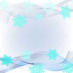 Fototapeta na wymiar Abstract winter background of blue waves and snowflakes