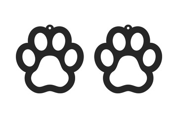 Paw earrings. Dog tag for collar. Laser cut template. Jewelry making. Vector