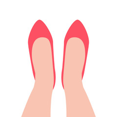 Red shoes top view. Women's classical shoes