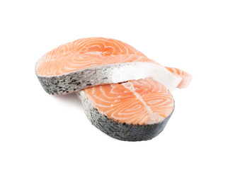 Raw Pink Salmon Steak, Red Fish, Chum or Trout Fillet Cut Out