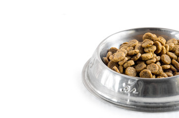 dry pet - dog food in bowl on white background