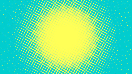 Blue and yellow pop art background in comics style with halftone dots design, vintage kitsch vector backdrop with isolated dots