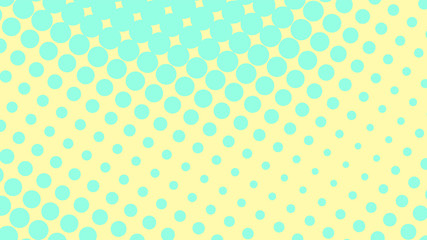 Yellow pop art background with turquoise halftone dots design, abstract vector illustration in retro comics style