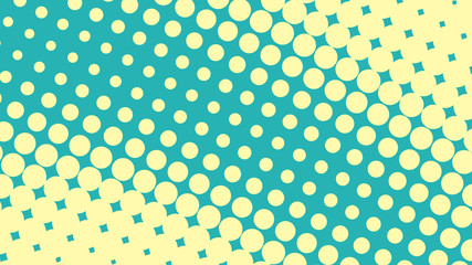 Blue and yellow pop art background in comics style with halftone dots design, vintage kitsch vector backdrop with isolated dots