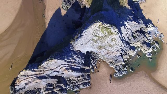 Aerial view of Three Cliffs Bay south coast beach the Gower Peninsula Swansea Wales uk