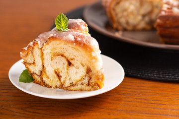 Food bakery concept fresh baked homemade Cinnamon Roll Braided Bread with copy space