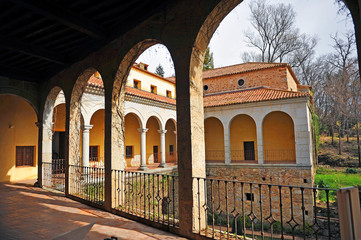 Fototapeta premium Gallery and gardens of the Monastery of Yuste where the Spanish emperor Charles V retired in 1556, province of Caceres, Extremadura.