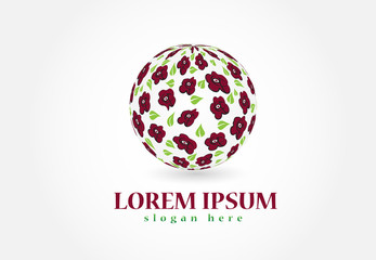 Roses in a sphere shape logo