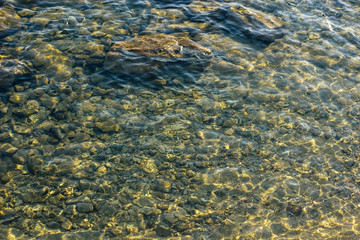aerial local landscape photography shallow water rocky shoreline of north river mountain stream...