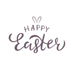 Obraz premium Happy Easter lettering quote. Typography Design for holiday invitation, banner, card, poster, flyer, logotype. Vector illustration