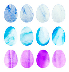 Set of Hand Drawn Watercolor Bird Eggs Isolated