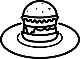 Icon of burger with salad with cheese and cutlet on a plate
