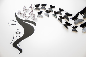 Design for wall, white butterflies, abstract, creative