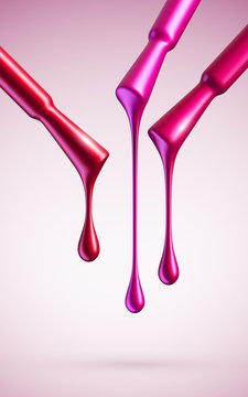 Pink And Red Nail Polish Dripping From Brushes