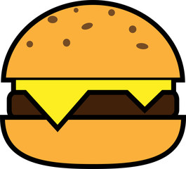 Colored icon of burger with cheese and chop