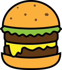 Colored icon of burger with salad with cheese and two chops
