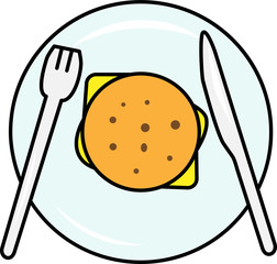 Colored icon burger with salad and cheese and cutlet top view