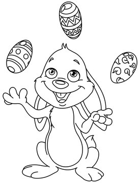 outlined bunny juggling easter eggs
