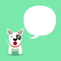 Vector cartoon character bull terrier dog with white speech bubble for design.