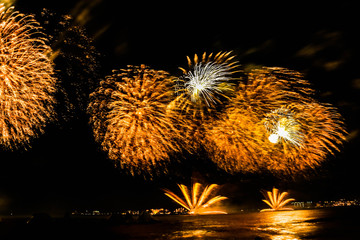 Explosion of multi-colored fireworks in Dubai against the night sky on a new year celebrations...