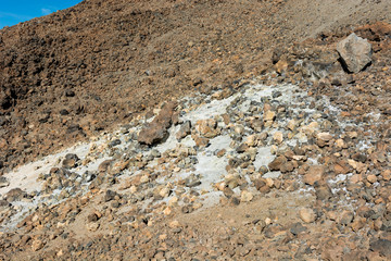 Detail of sulfur emerging from underground on active volcano.