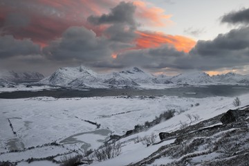 Win terstorm above Hoven, Lofoten, Norway, February 2019