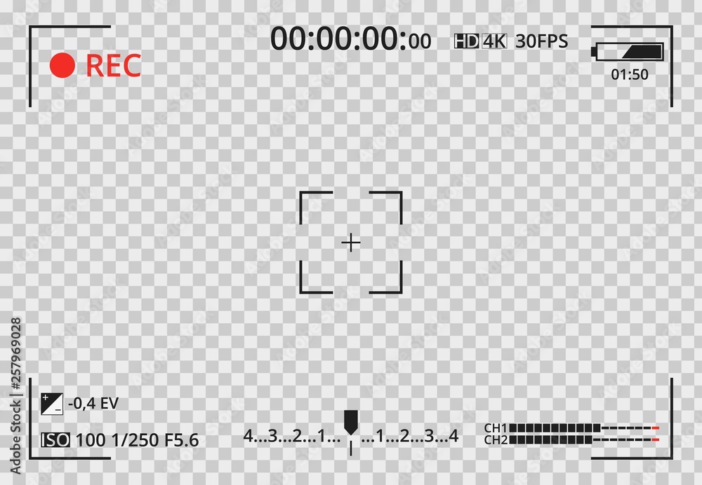 Poster video camera viewfinder on transparent background. focusing screen of the camera. concept graphic el