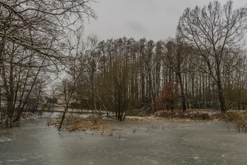 Trebonsko part of south Bohemia in dark winter day with pond