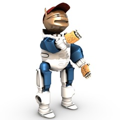 Fototapeta premium funny cartoon robot with hat in white background