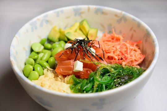 Japanese salmon poke bowl