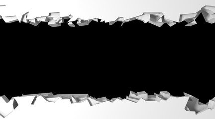 Dark cracked broken hole in concrete wall