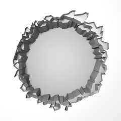 Obraz premium Dark destruction cracked hole in white stone wall