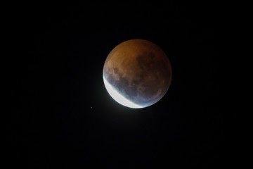 Blood moon, eclipse seen from, La Pampa,January 21, 2019   Argentina